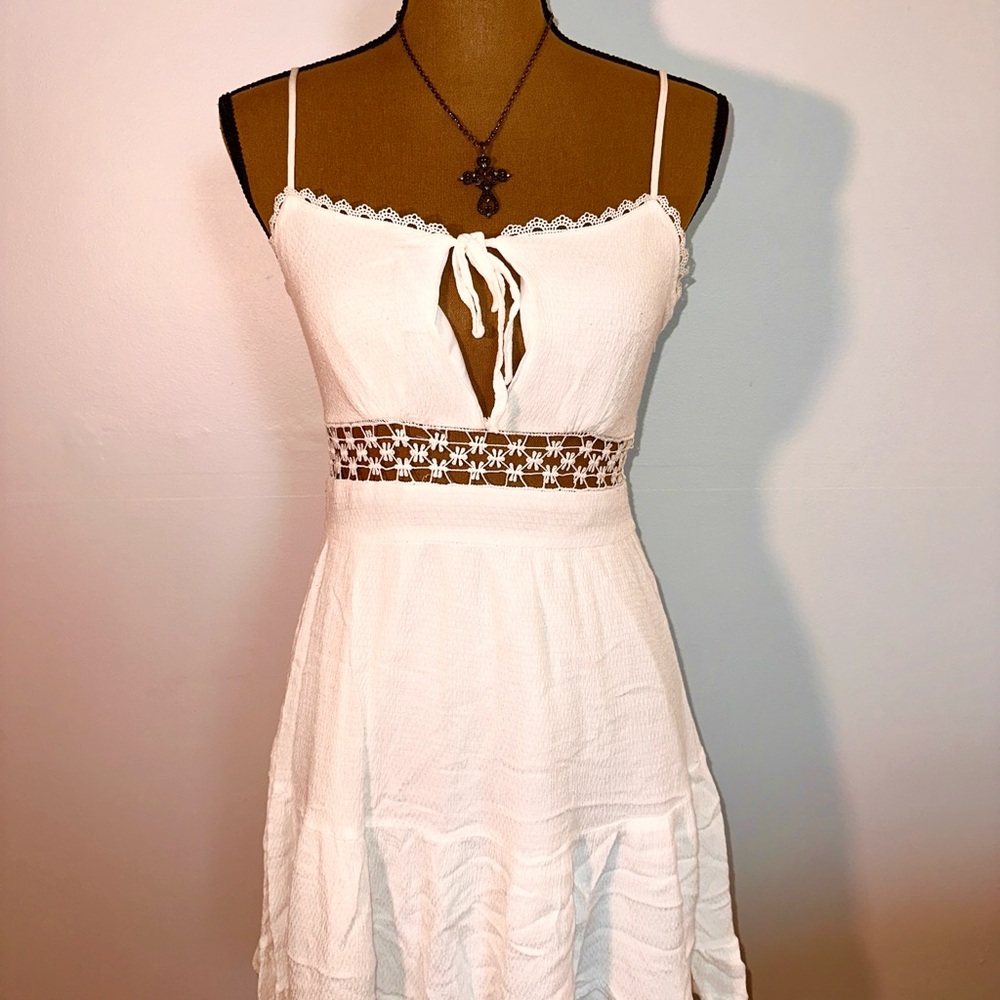 White Lace Trim Dress